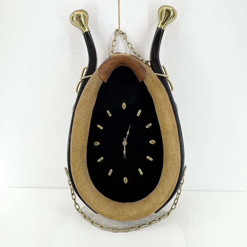 Horse Collar Mounted Wall Clock Western‎ Equestrian Decor Leather & Brass Tested